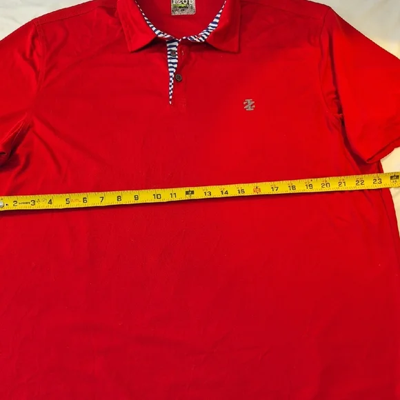 Izod Red Polo Mens Shirt with Striped Collar Short Sleeve - Picture 6 of 15